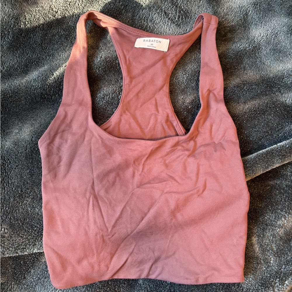 Aritzia Babaton Cropped Racer-back tank in Mocha Brown